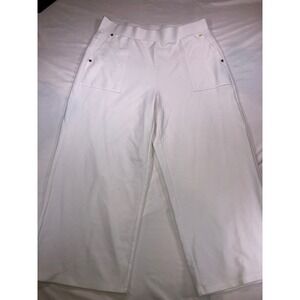 Michael Kors White Wide Leg Crop Pants Gold Hardware Textured Knit Large